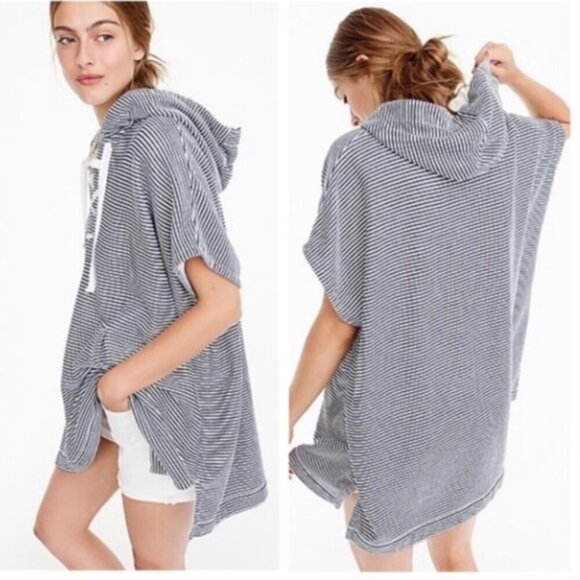 J. Crew Beach Cover up Poncho Blue Beige Stripes XS/S - Picture 1 of 12